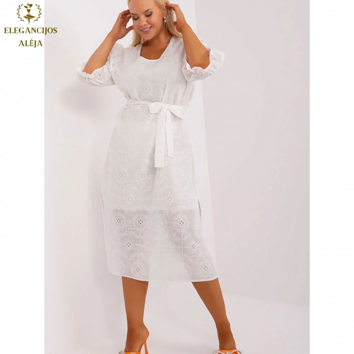 Plus size dress, beige, model 182288