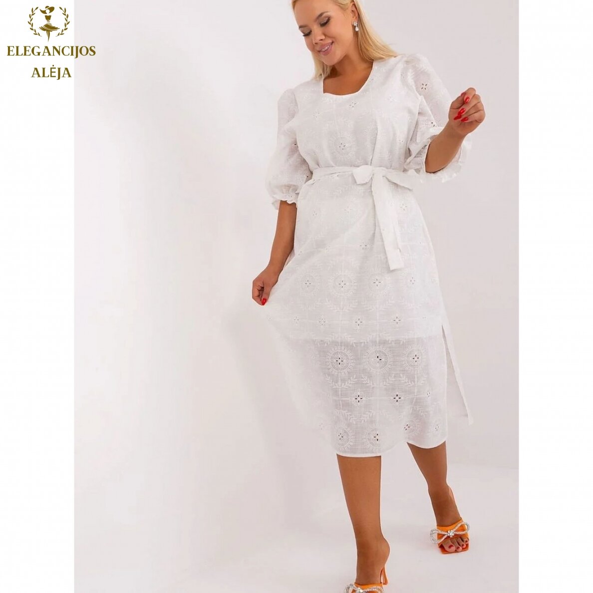Plus size dress, beige, model 182288 1