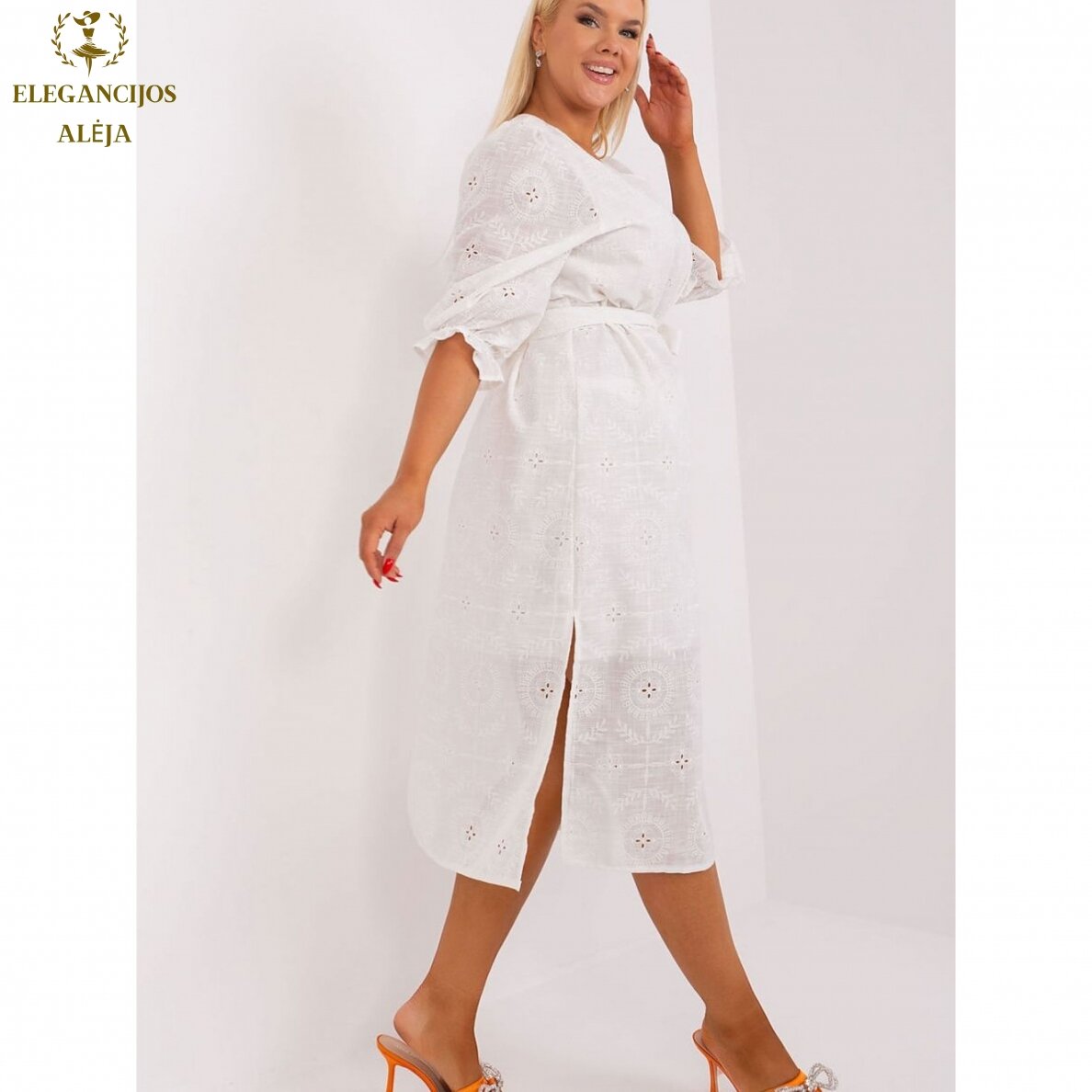 Plus size dress, beige, model 182288 3